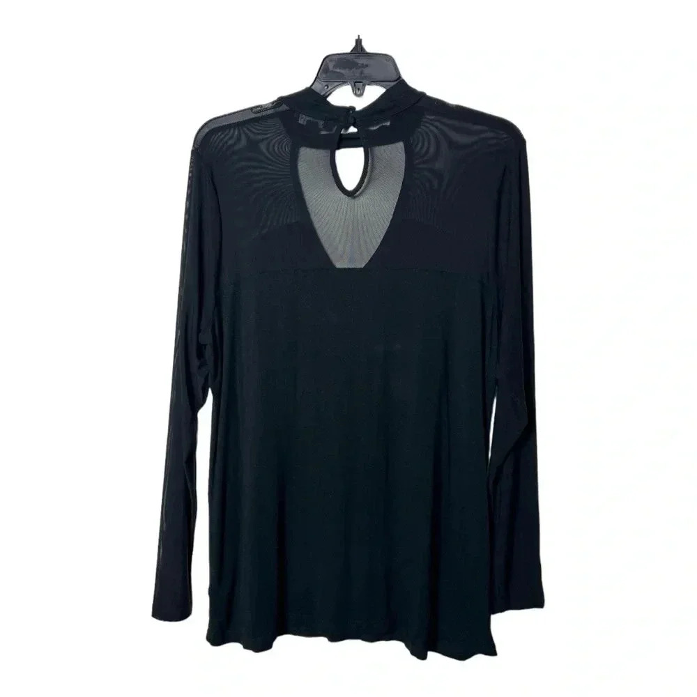 0387W. LANE BRYANT SHEER LONG SLEEVE TOP SIZE 14/16 BLACK IN COLOR KEYHOLE FRONT - Picture 6 of 9